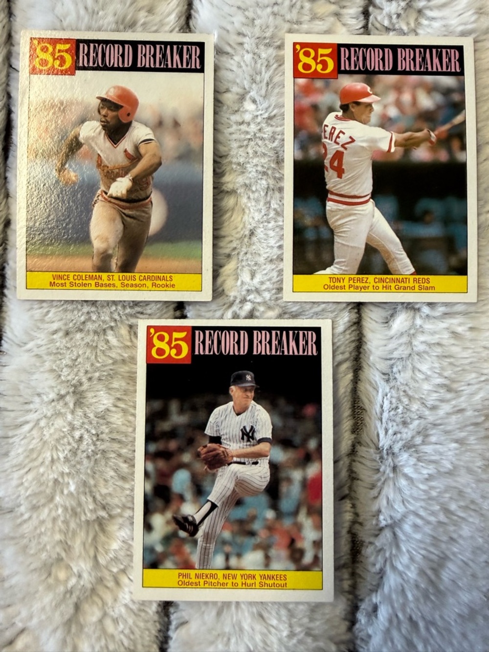 Topps '85 Record Breaker Baseball Cards - Red, Yellow, White